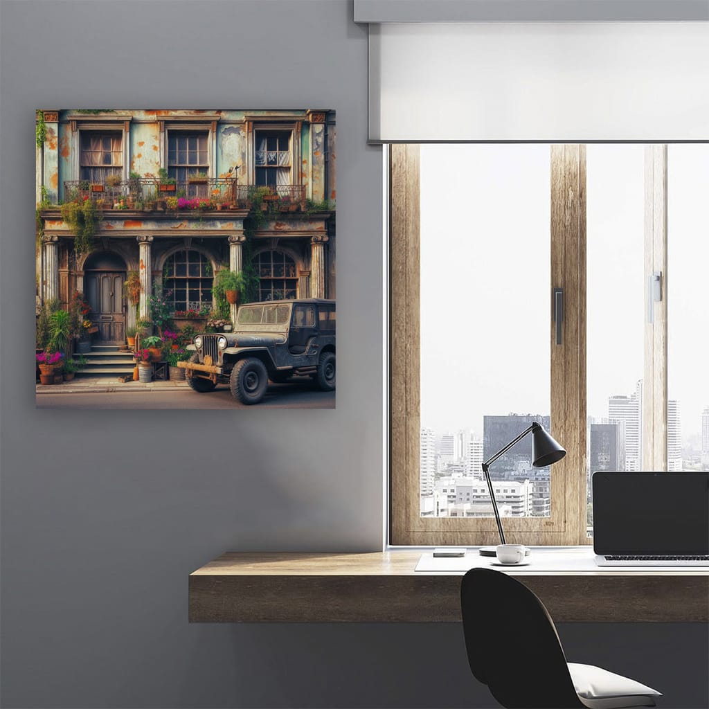 Jeep Old Retro Buildi Wall Art