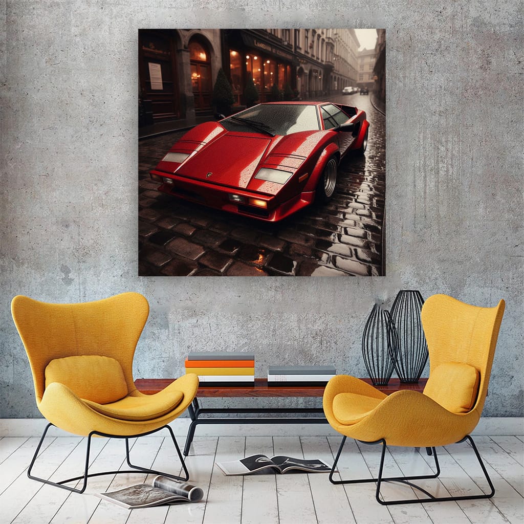 Retro Lamborghini in Rain - Timeless Elegance on Wheels