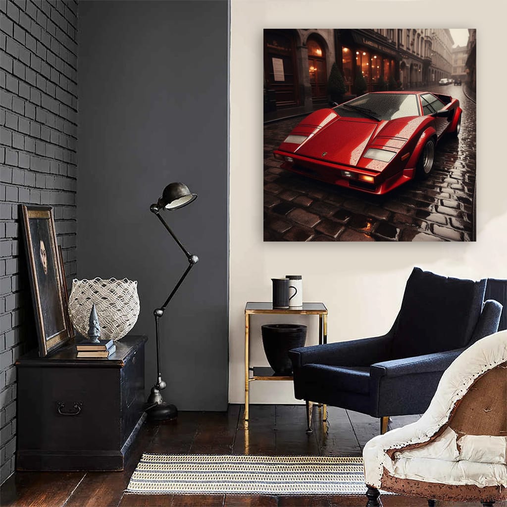 Retro Lamborghini in Rain - Timeless Elegance on Wheels