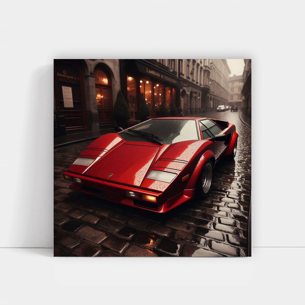 Retro Lamborghini in Rain - Timeless Elegance on Wheels