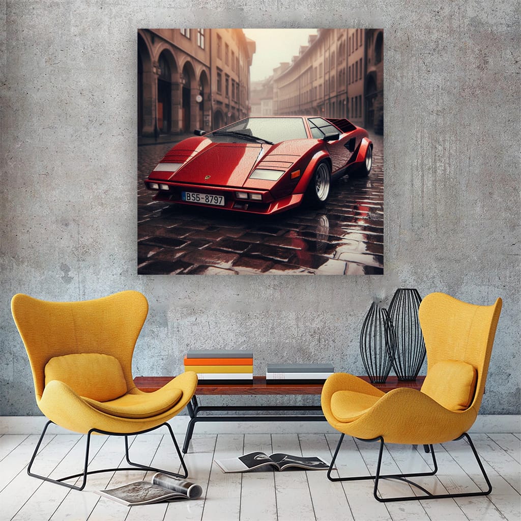 Retro Lamborghini in Rainy Weather - Timeless Elegance