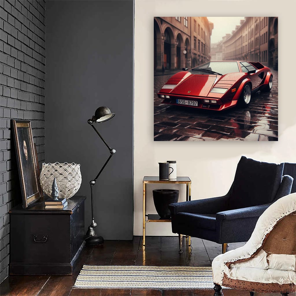 Retro Lamborghini in Rainy Weather - Timeless Elegance