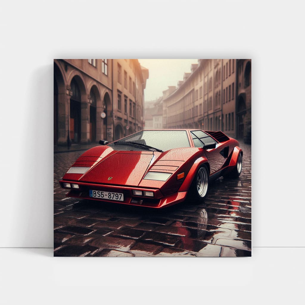 Retro Lamborghini in Rainy Weather - Timeless Elegance
