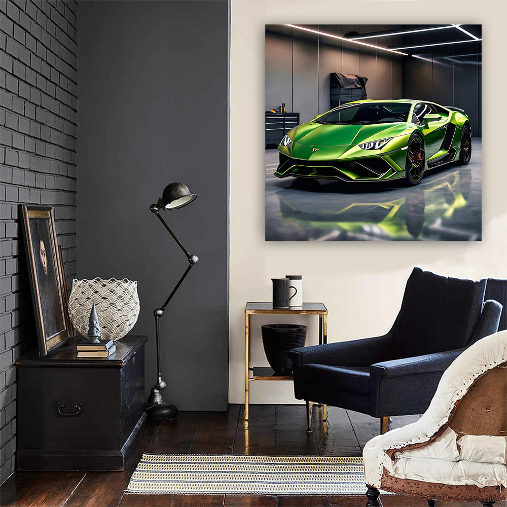 Green Lamborghini Huracan Evo in Garage - Bold Speed Demon
