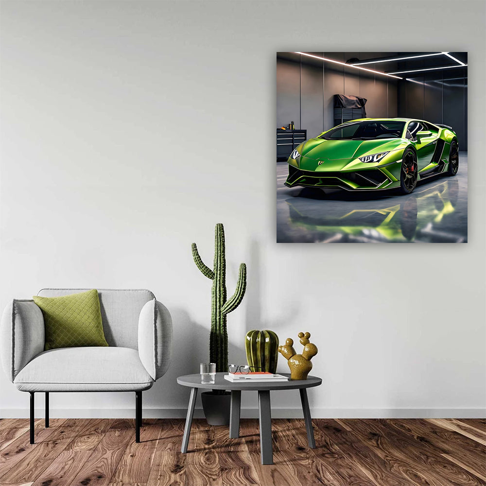 Green Lamborghini Huracan Evo in Garage - Bold Speed Demon
