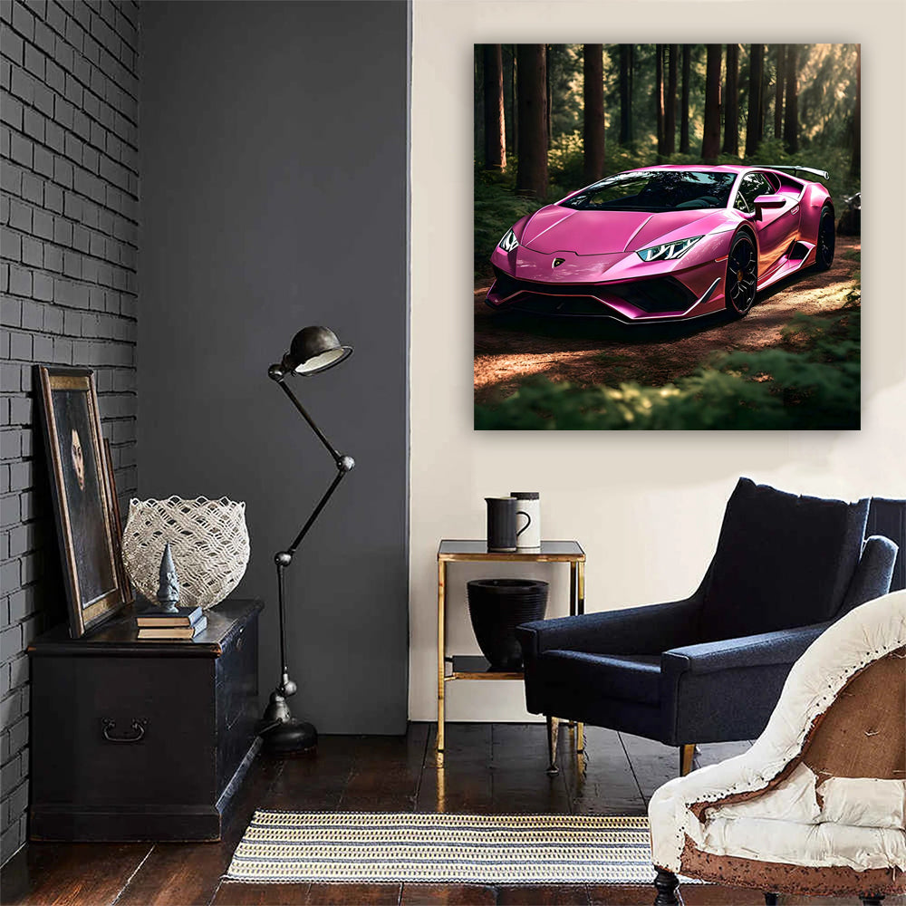 Pink Lamborghini Huracan EVO in Forest - Bold Elegance