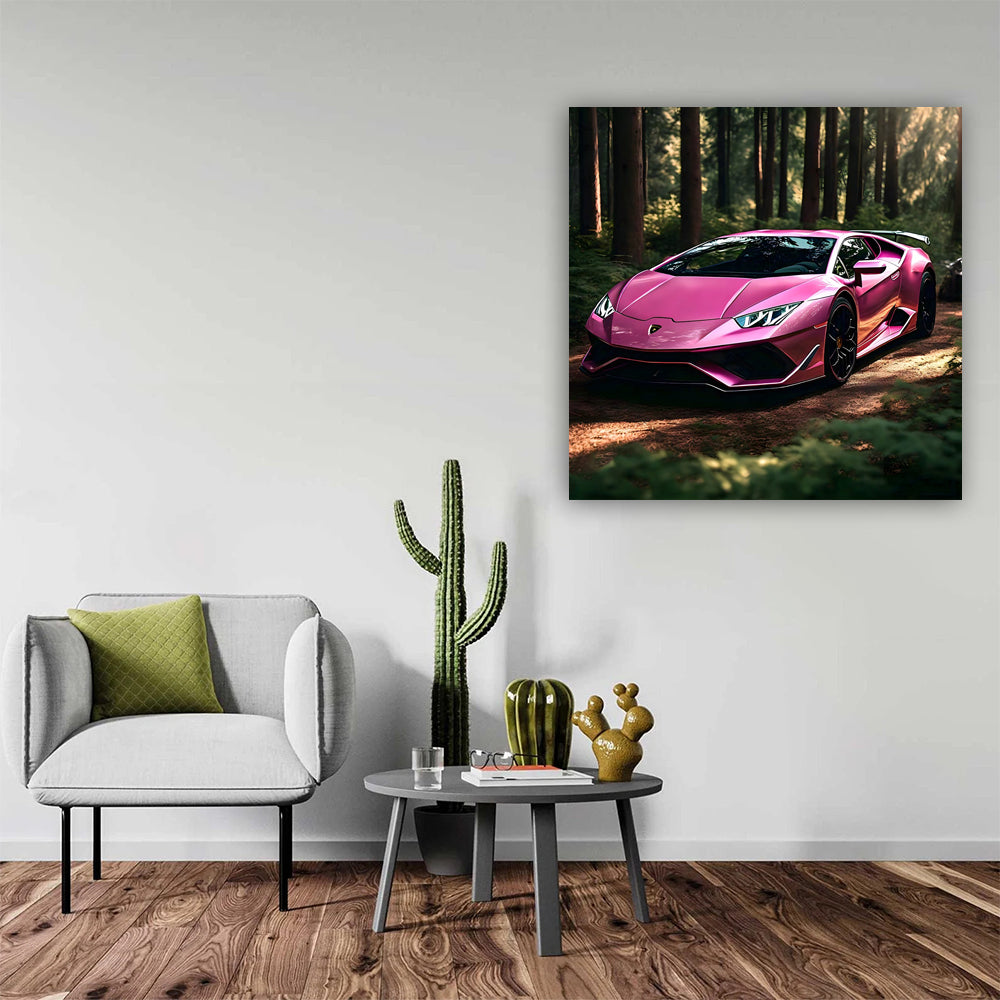 Pink Lamborghini Huracan EVO in Forest - Bold Elegance