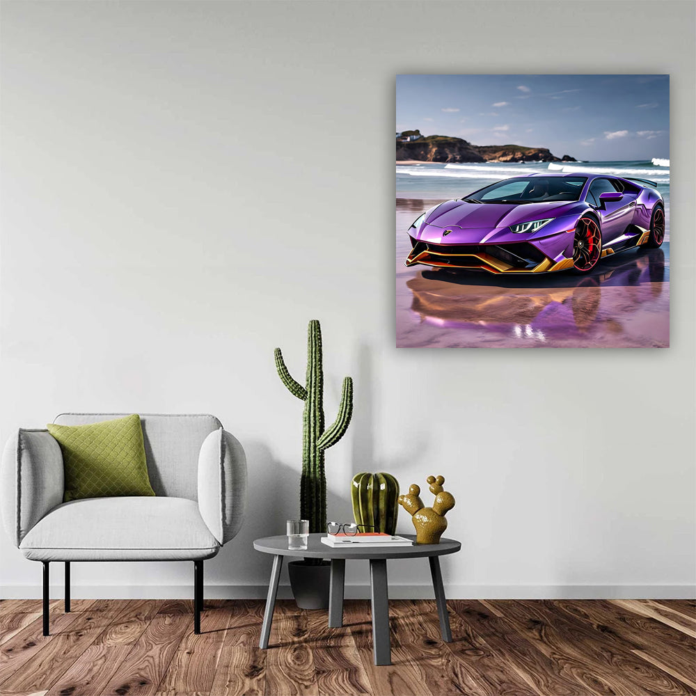 Purple Lamborghini Huracán Evo on Beach - Exotic Thrill
