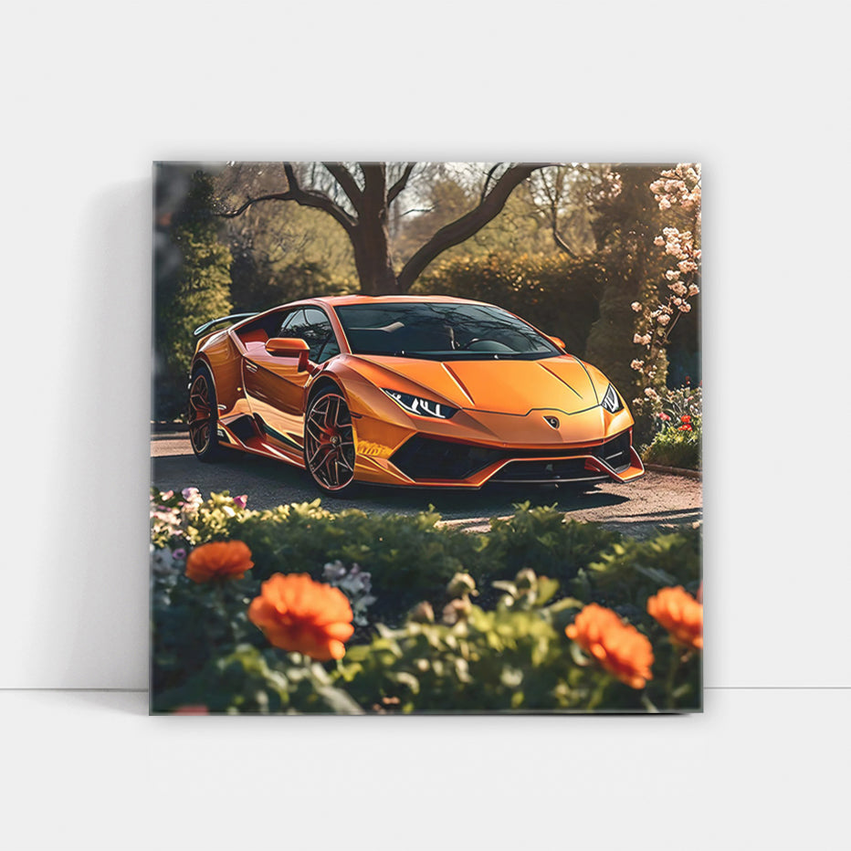 Orange Lamborghini Huracan Amid Flowers - Pure Speed Icon