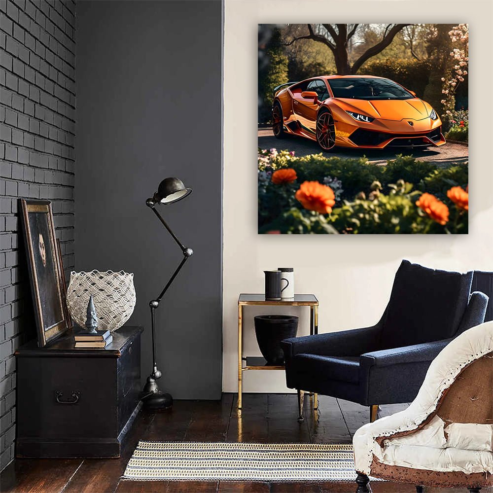 Orange Lamborghini Huracan Amid Flowers - Pure Speed Icon