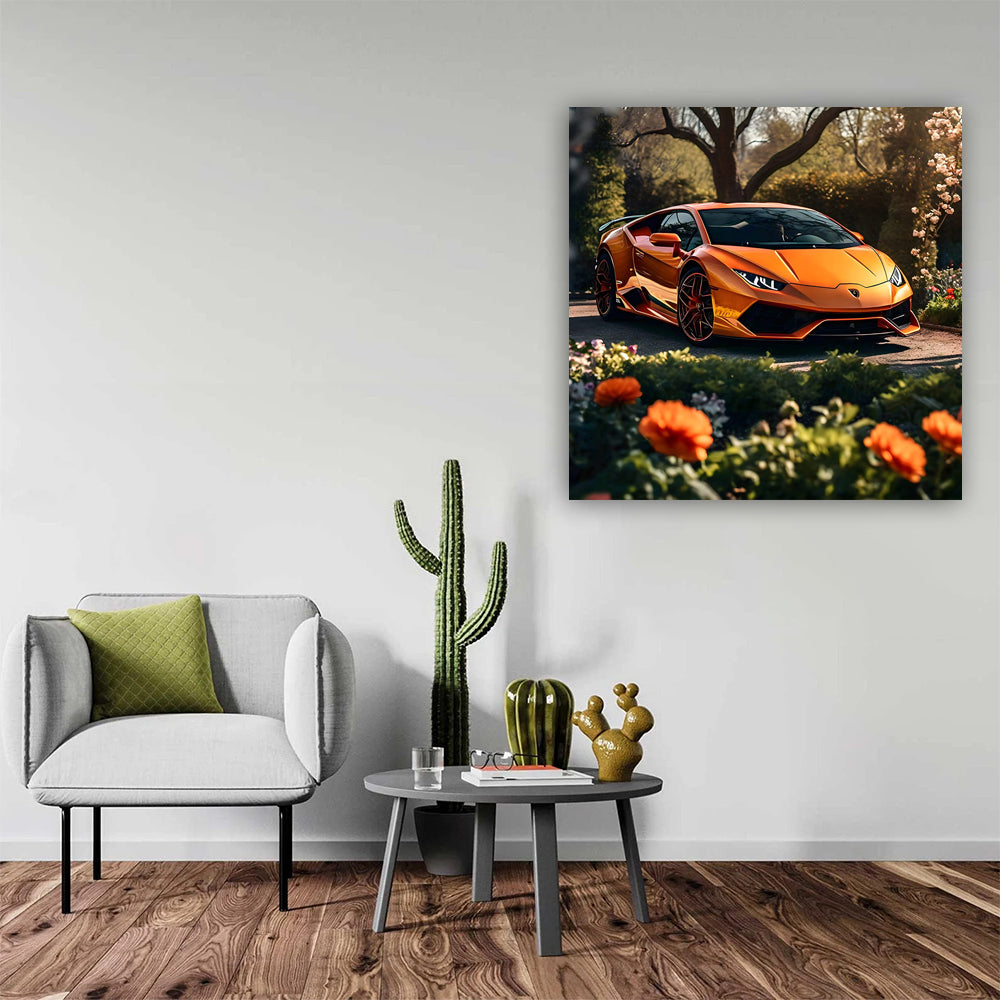 Orange Lamborghini Huracan Amid Flowers - Pure Speed Icon