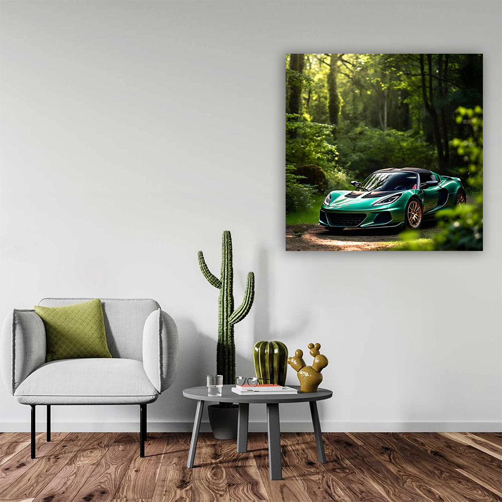 Green Lotus Elise in Forest - Sleek and Agile Performance