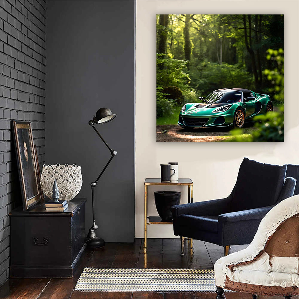 Green Lotus Elise in Forest - Sleek and Agile Performance