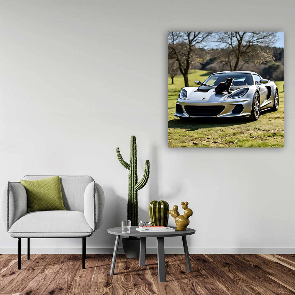 Silver Lotus Elise with Cat - Sleek and Playful Design