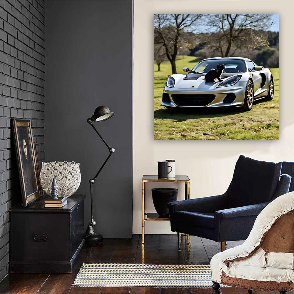 Silver Lotus Elise with Cat - Sleek and Playful Design