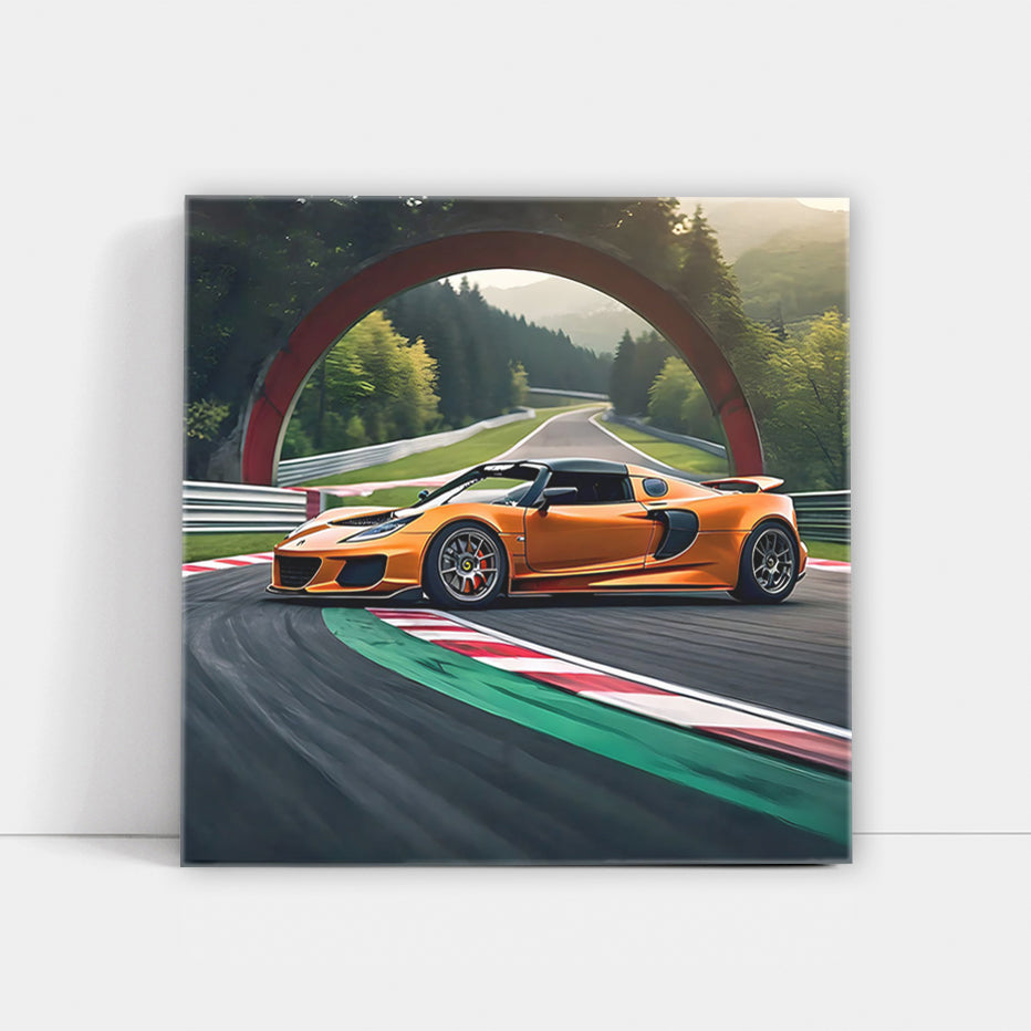 Orange Lotus Exige on Race Track - Speed and Precision