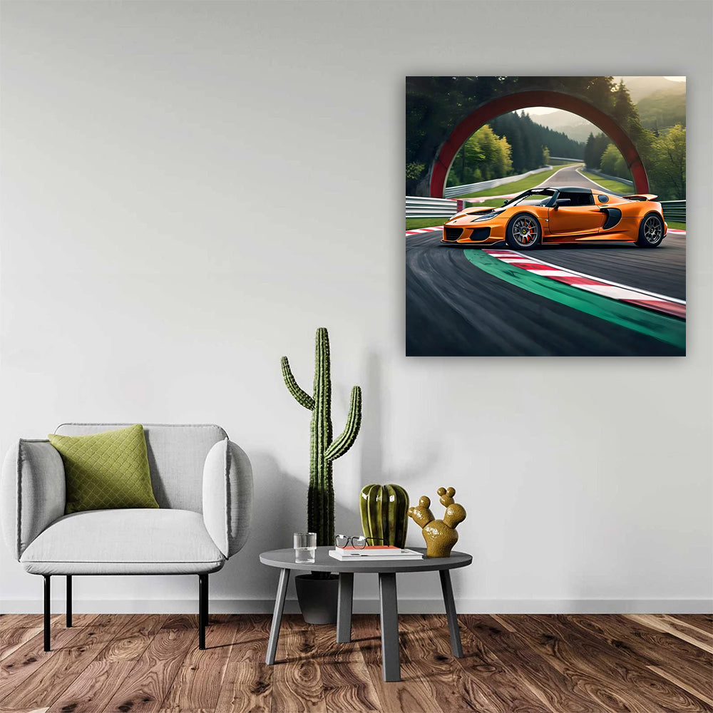 Orange Lotus Exige on Race Track - Speed and Precision