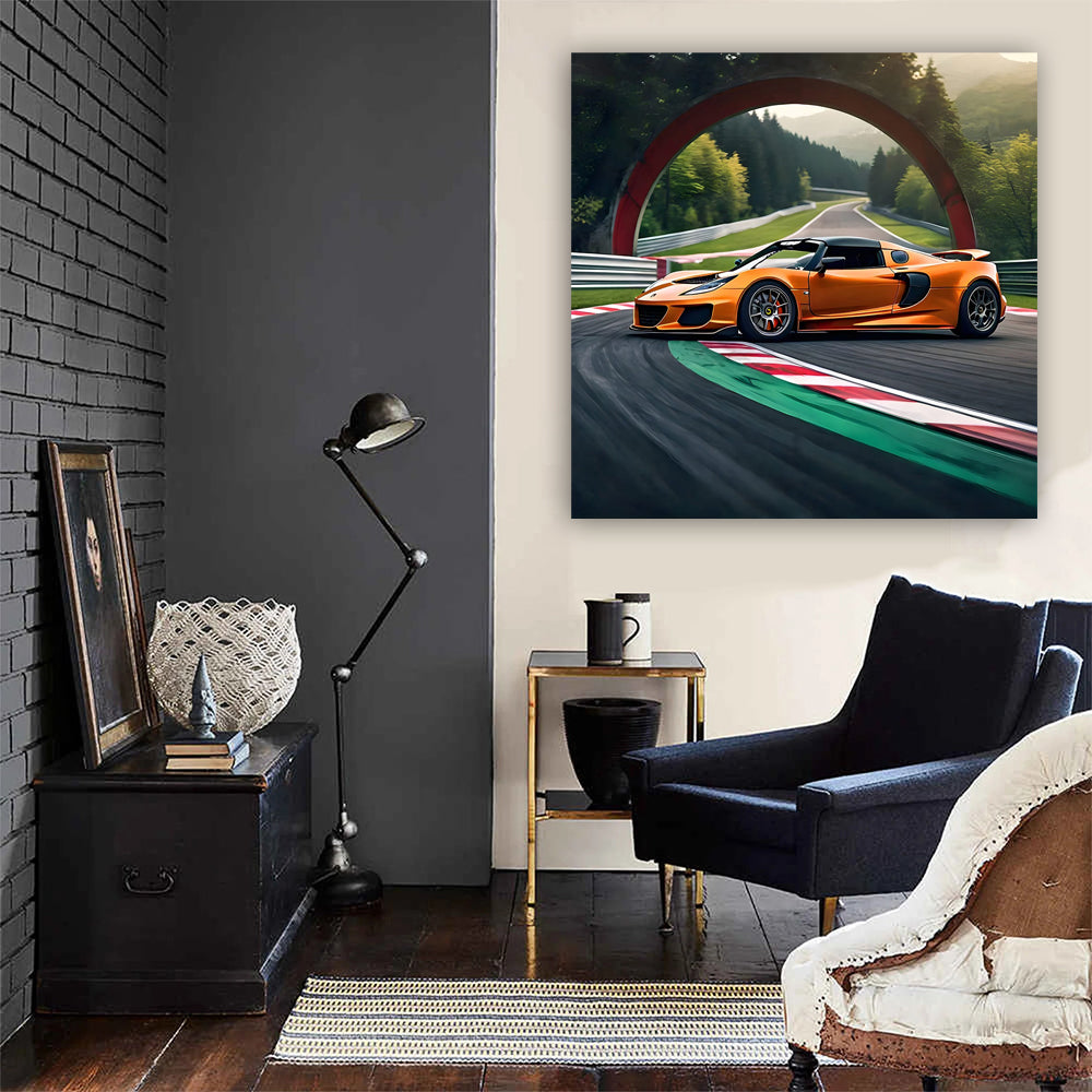 Orange Lotus Exige on Race Track - Speed and Precision