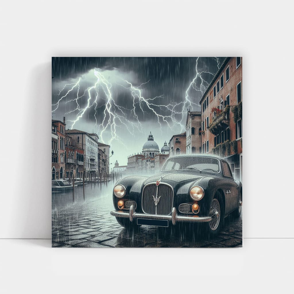 Retro Maserati in Thunderstorm: Classic Elegance Unleashed