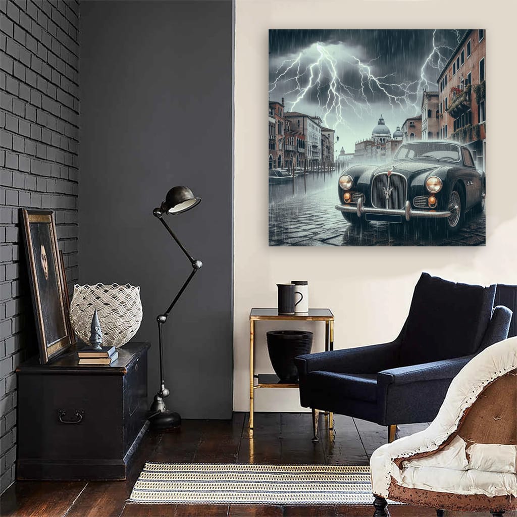 Retro Maserati in Thunderstorm: Classic Elegance Unleashed