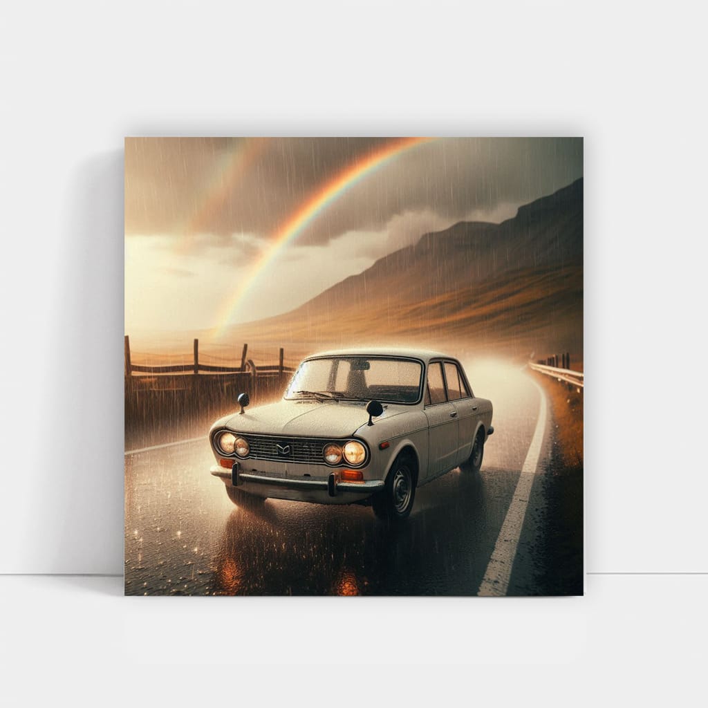 Retro Mazda in Rainy Weather - Timeless Charm in Motion