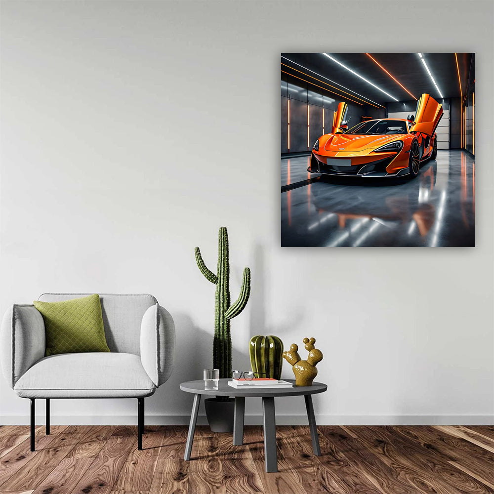 Vibrant Orange McLaren in Garage - Speed Enthusiast's Dream