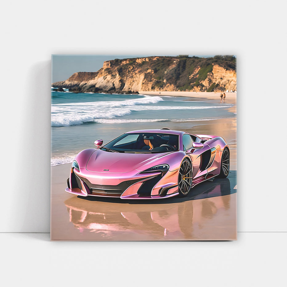 Pink McLaren on Beach - Speed Meets Elegance
