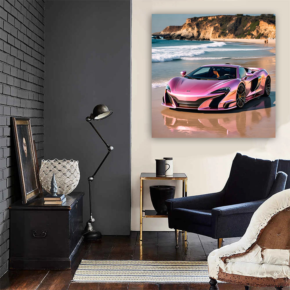 Pink McLaren on Beach - Speed Meets Elegance
