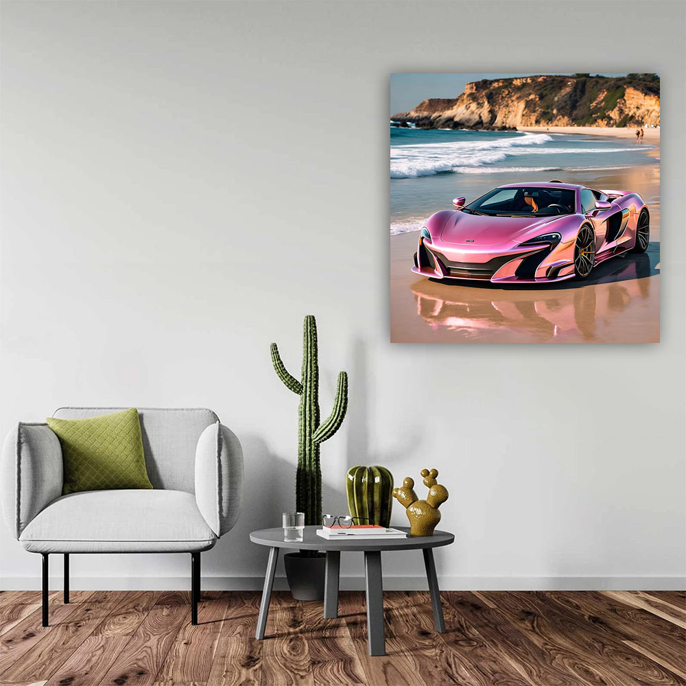 Pink McLaren on Beach - Speed Meets Elegance
