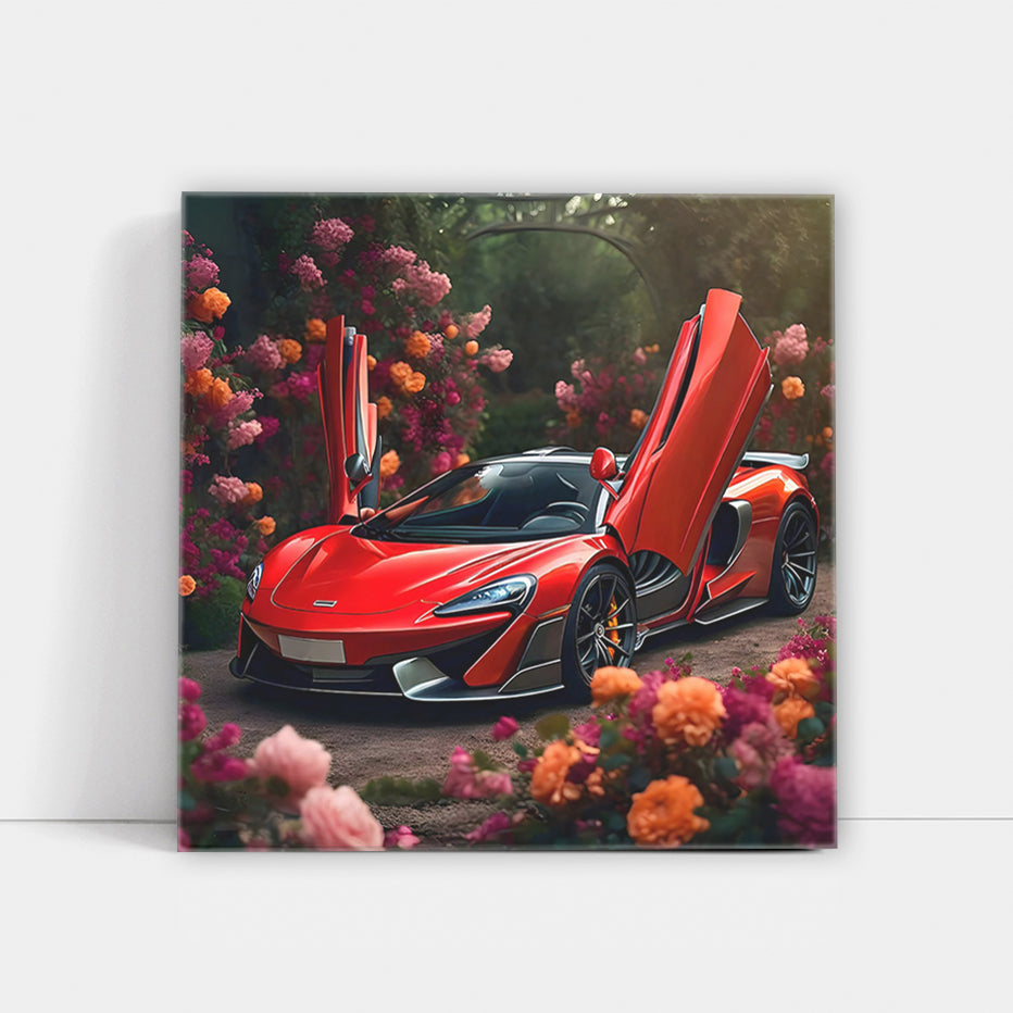 Red McLaren Amidst Flowers - Speed and Elegance