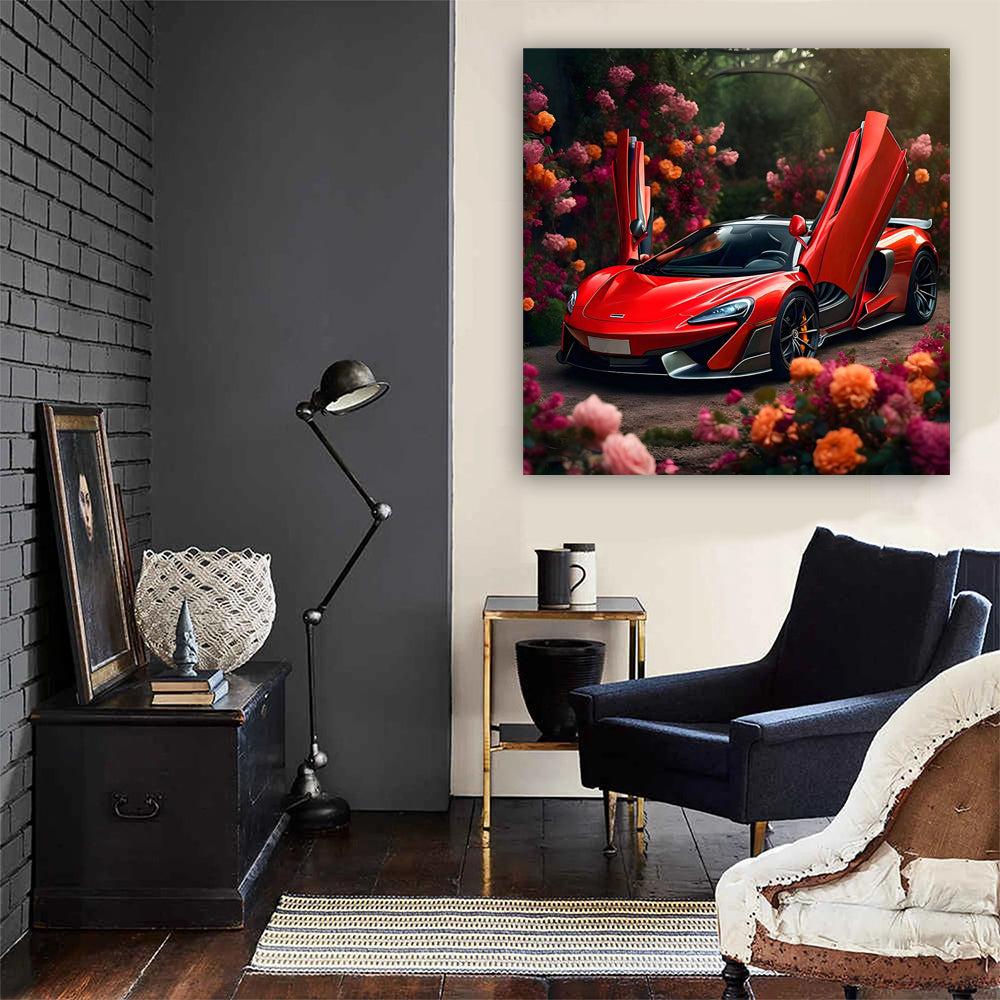 Red McLaren Amidst Flowers - Speed and Elegance