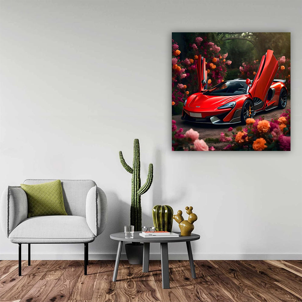 Red McLaren Amidst Flowers - Speed and Elegance