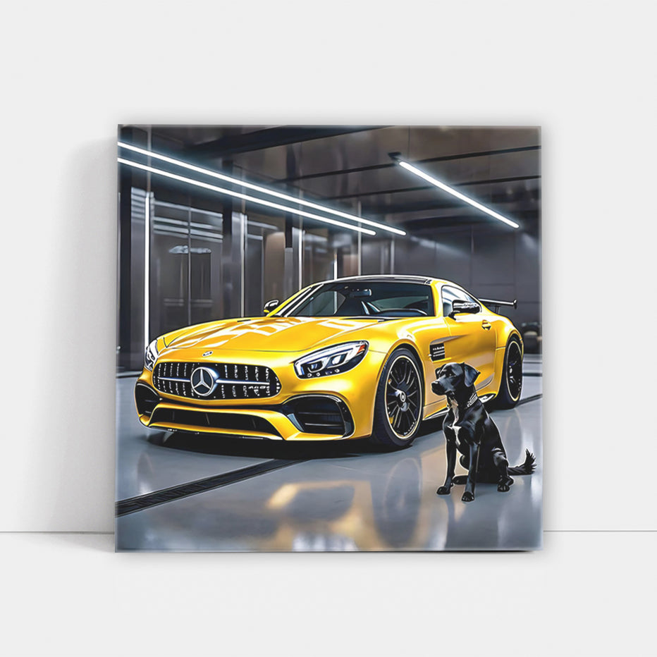 Yellow Mercedes AMG GT with Dog - Sporty Elegance