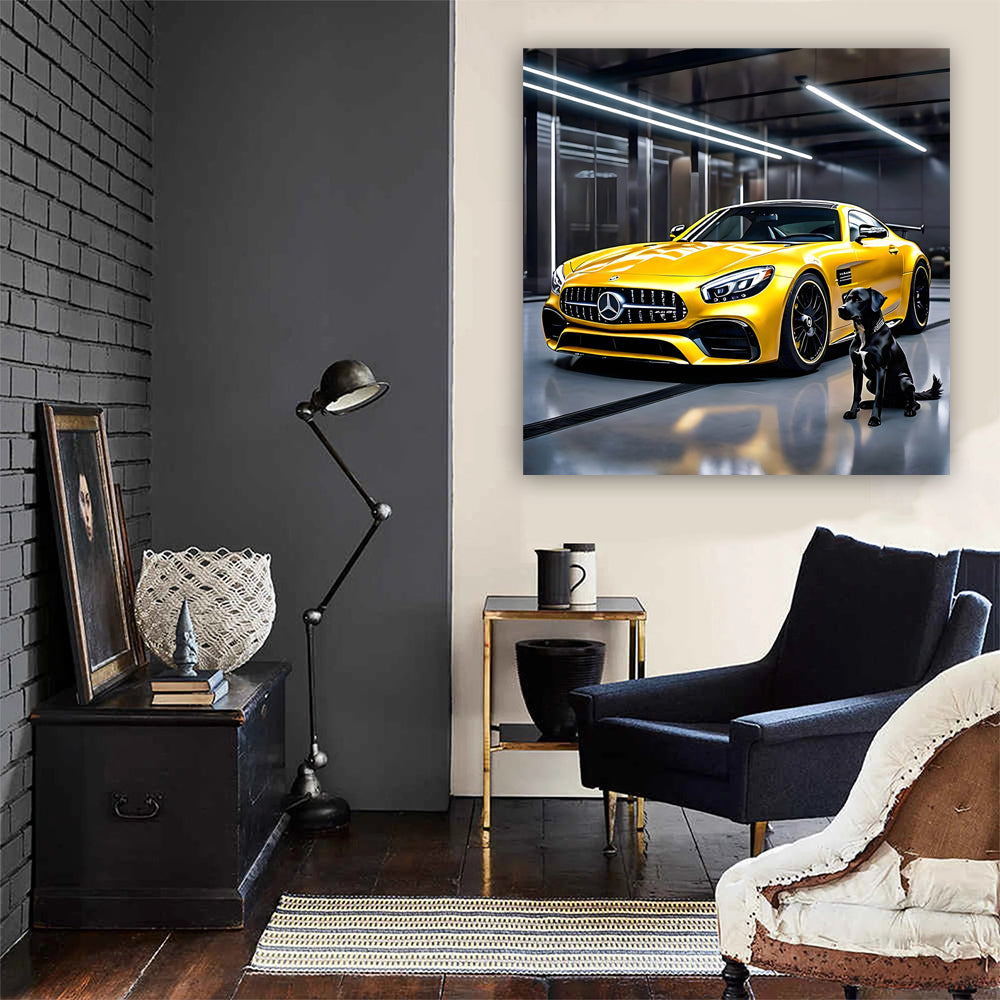 Yellow Mercedes AMG GT with Dog - Sporty Elegance