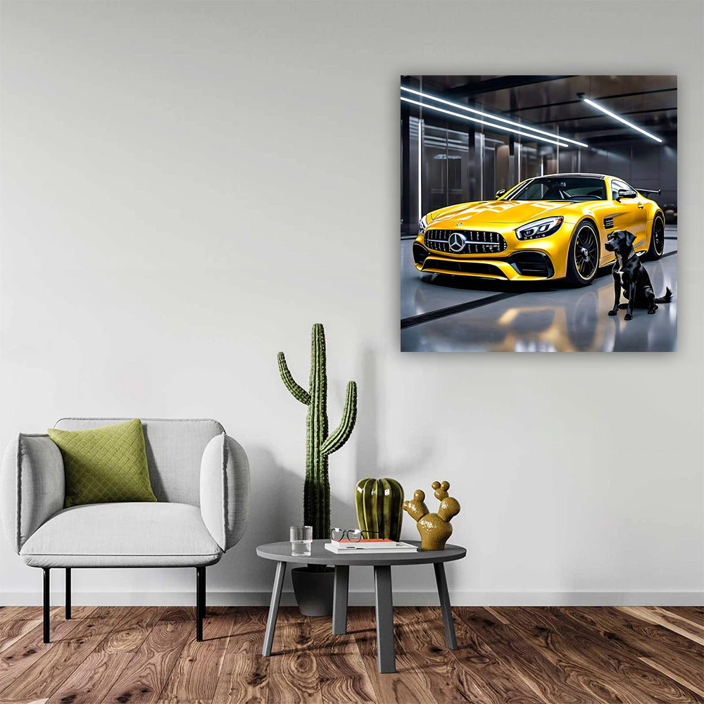 Yellow Mercedes AMG GT with Dog - Sporty Elegance