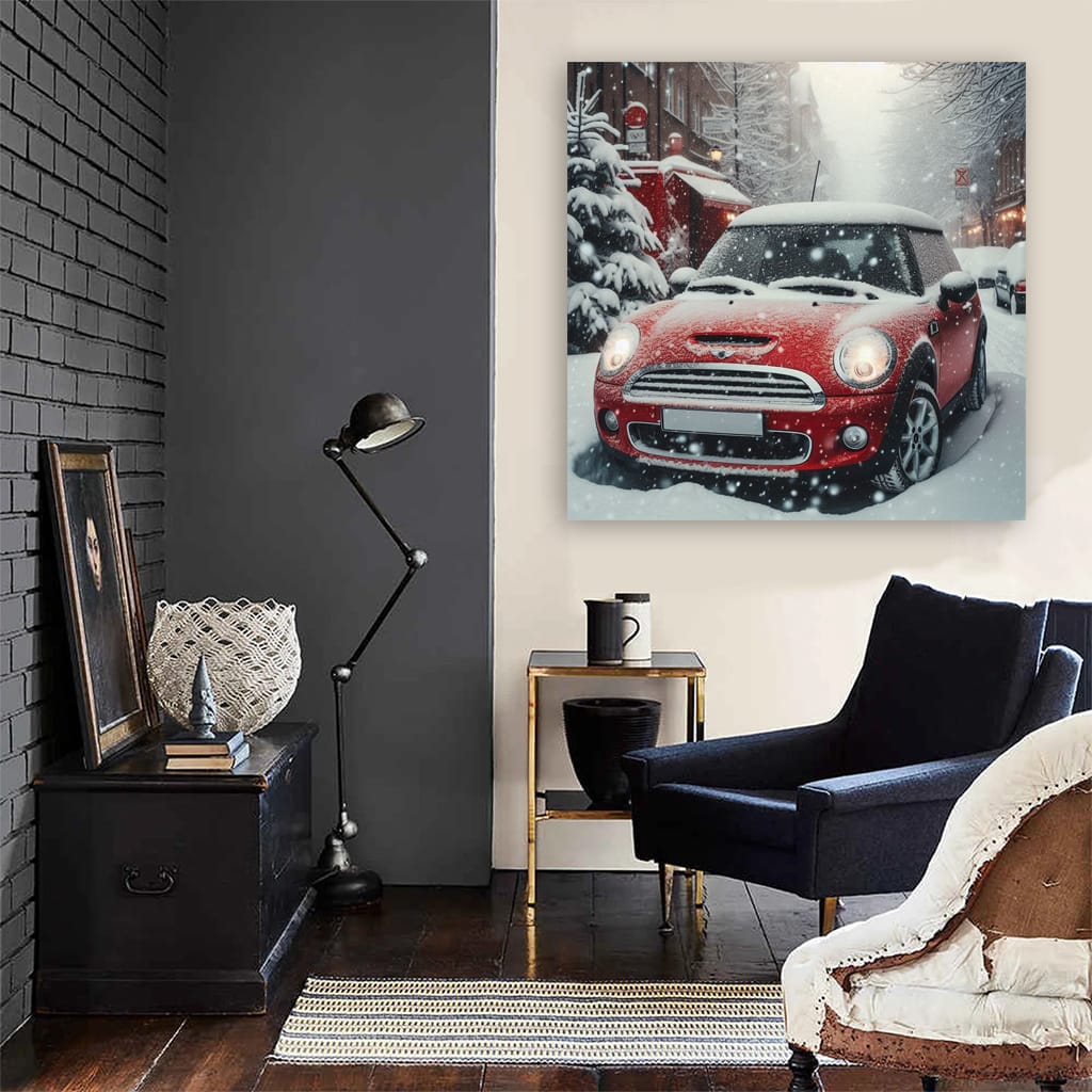 Mini Cooper in Snowfall - Stylish and Iconic Ride