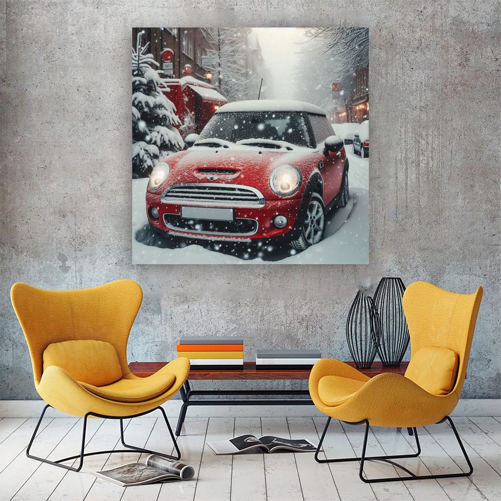 Mini Cooper in Snowfall - Stylish and Iconic Ride