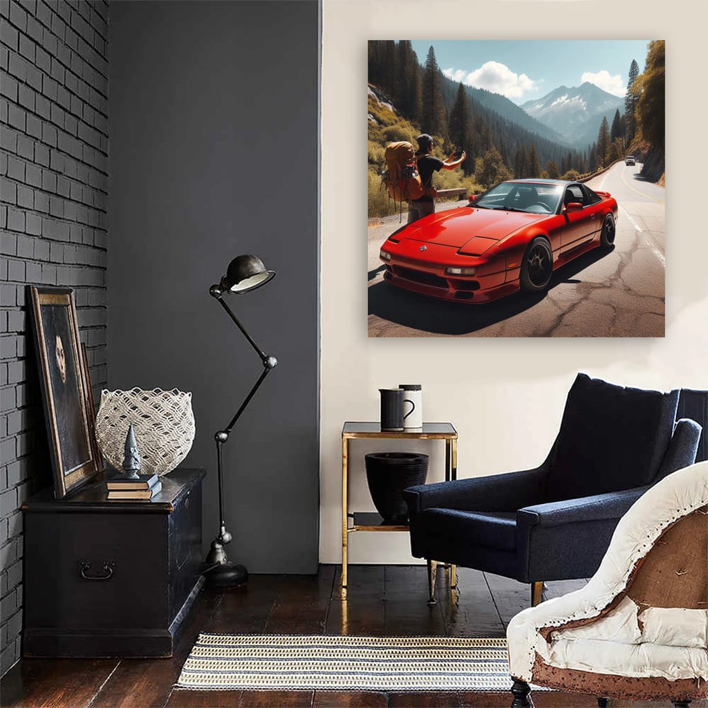 Nissan 240SX in Mountain Scene: Sleek and Adventurous