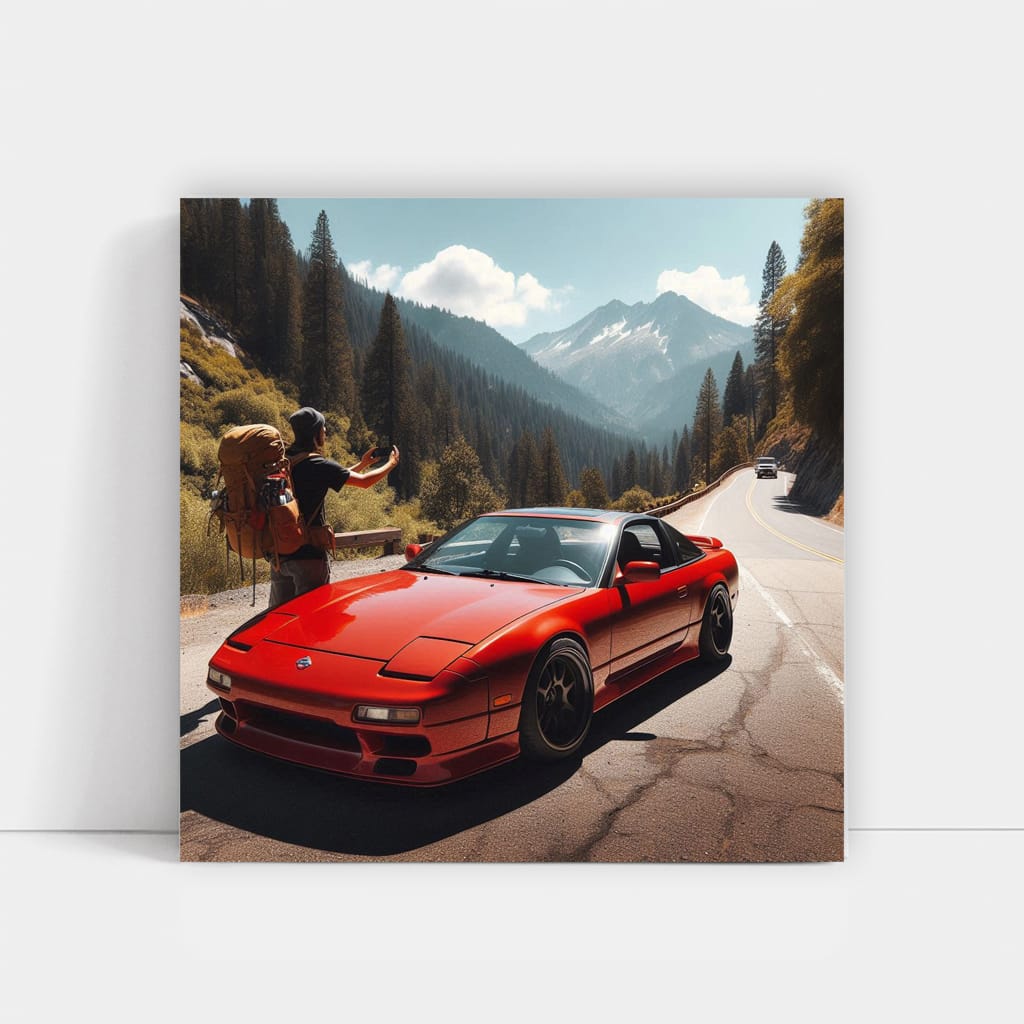 Nissan 240SX in Mountain Scene: Sleek and Adventurous