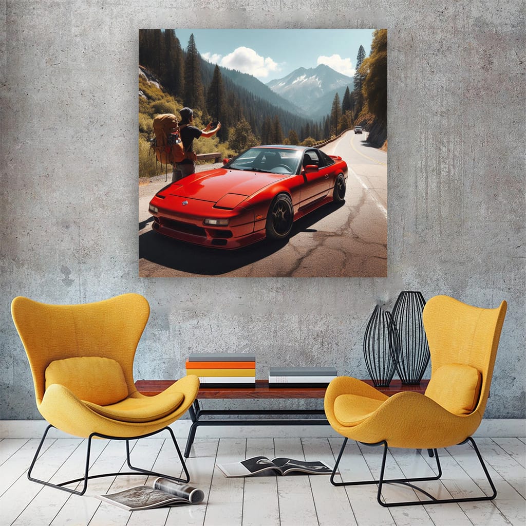 Nissan 240SX in Mountain Scene: Sleek and Adventurous