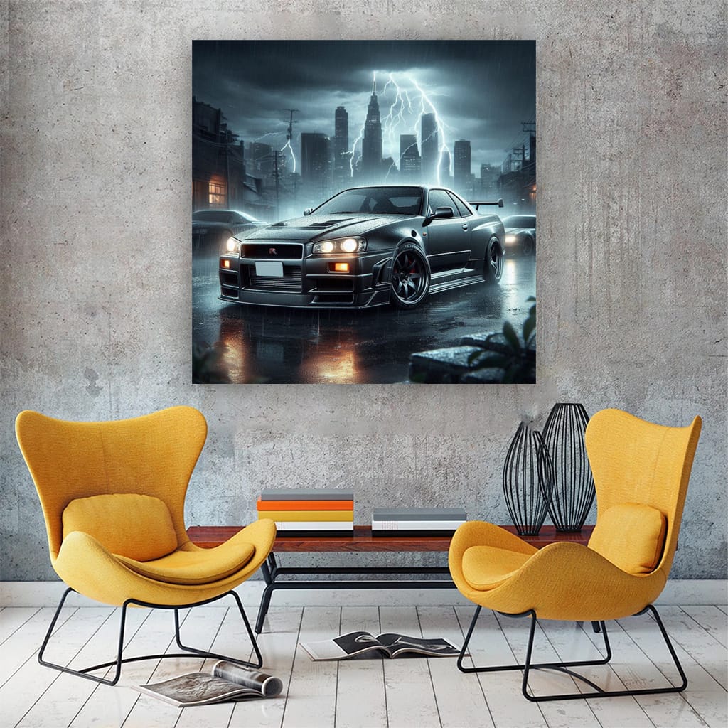Nissan GT-R R34 in Thunderstorm - Unleash Beast