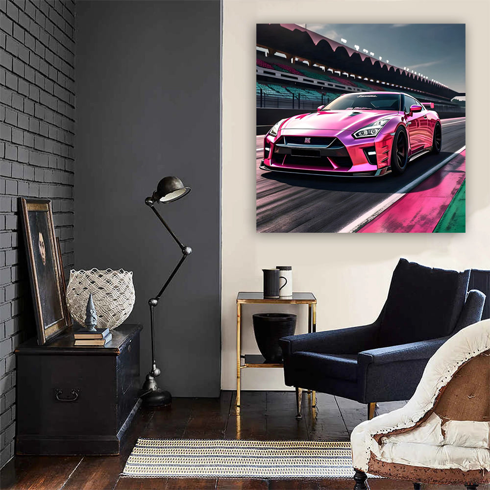 Pink Nissan GT-R Racing on Track - Power and Precision