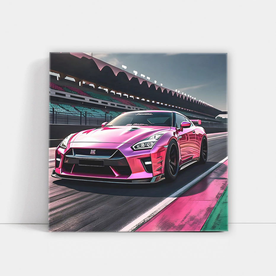 Pink Nissan GT-R Racing on Track - Power and Precision