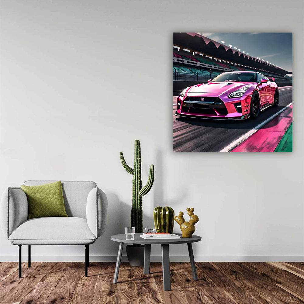 Pink Nissan GT-R Racing on Track - Power and Precision