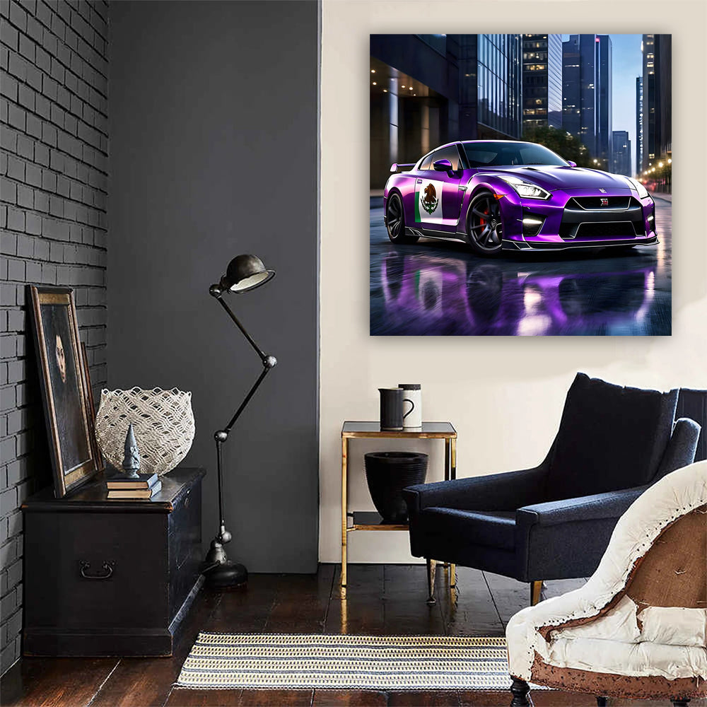 Nissan GT-R in Purple with Mexican Flag - Bold and Dynamic