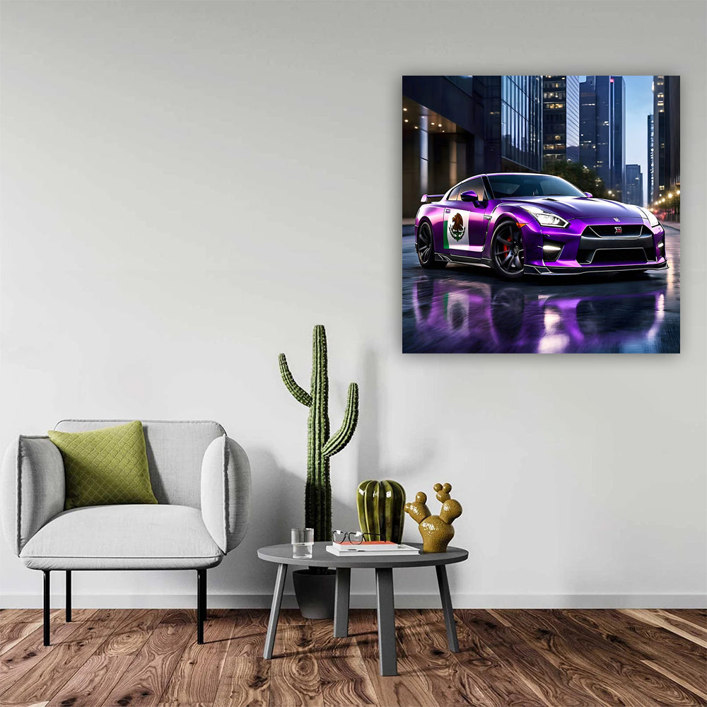 Nissan GT-R in Purple with Mexican Flag - Bold and Dynamic