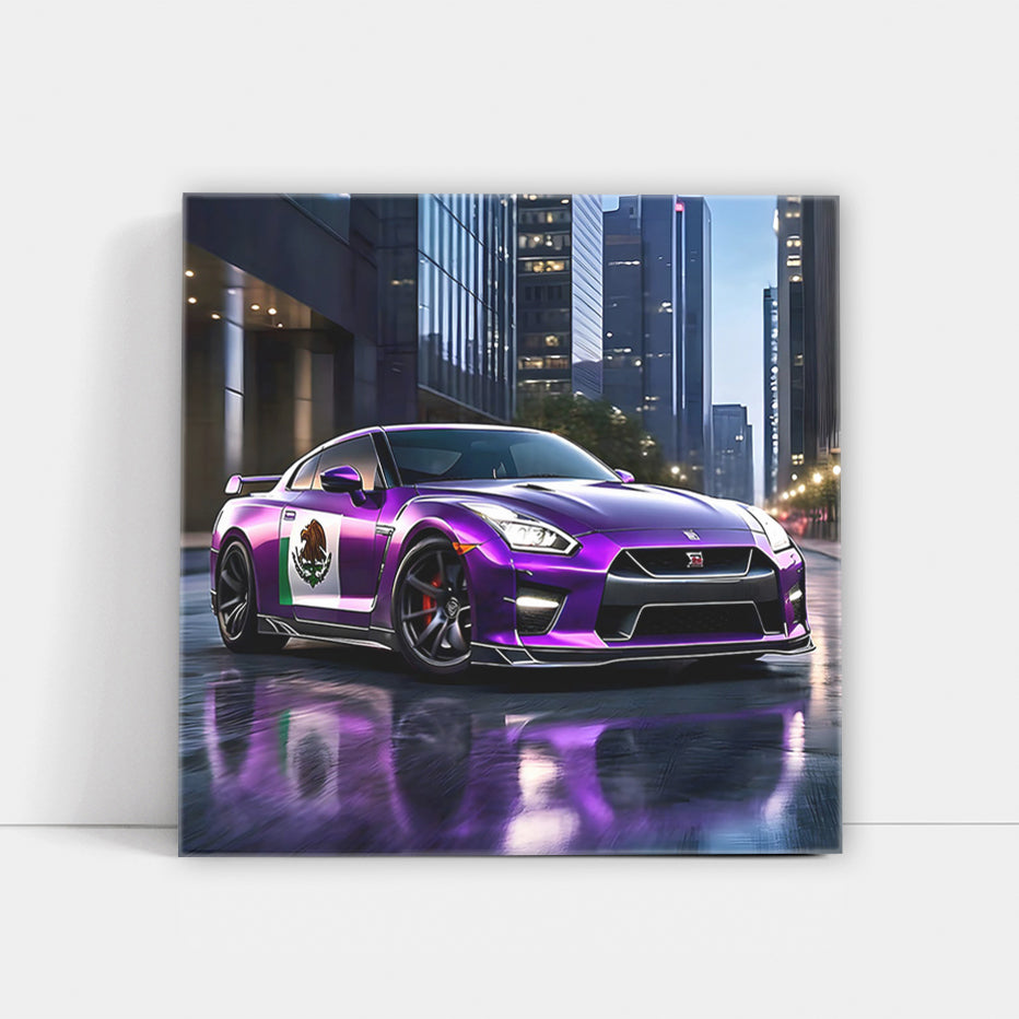 Nissan GT-R in Purple with Mexican Flag - Bold and Dynamic
