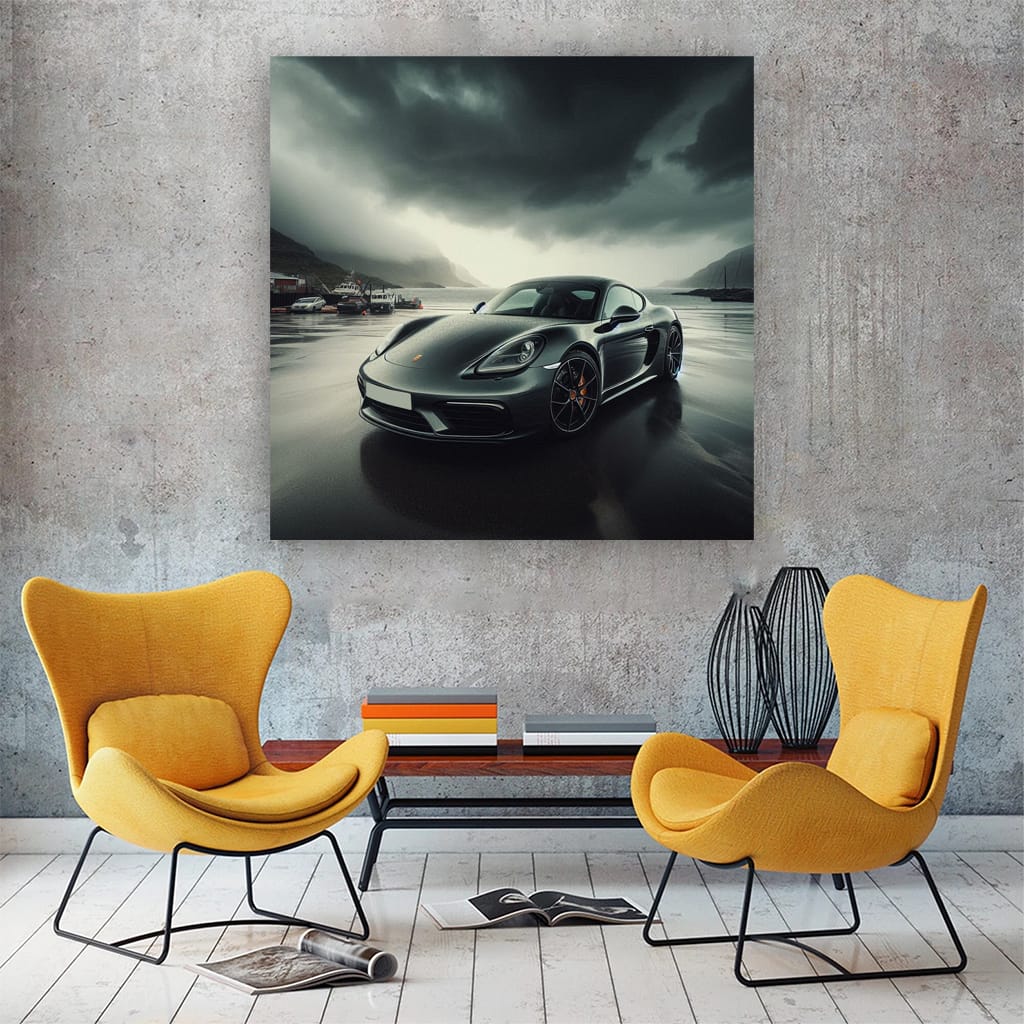 Porsche 718 Cayman Overcast Weath Wall Art