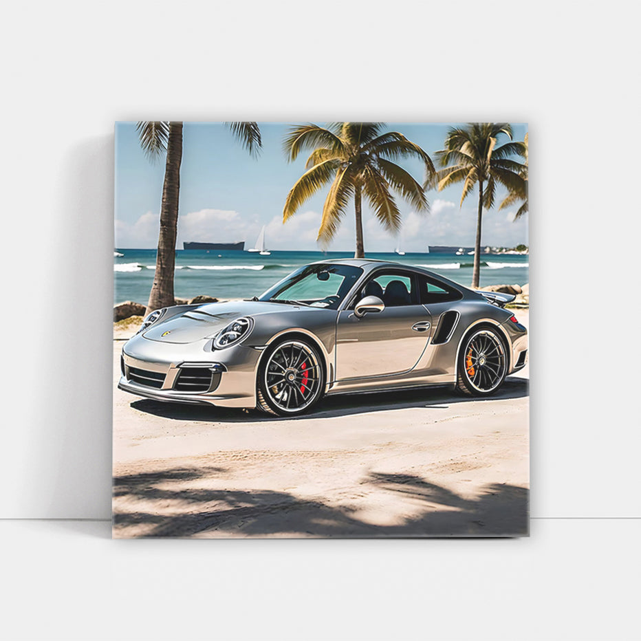 Silver Porsche 911 at Beach - Icon of Speed and Elegance