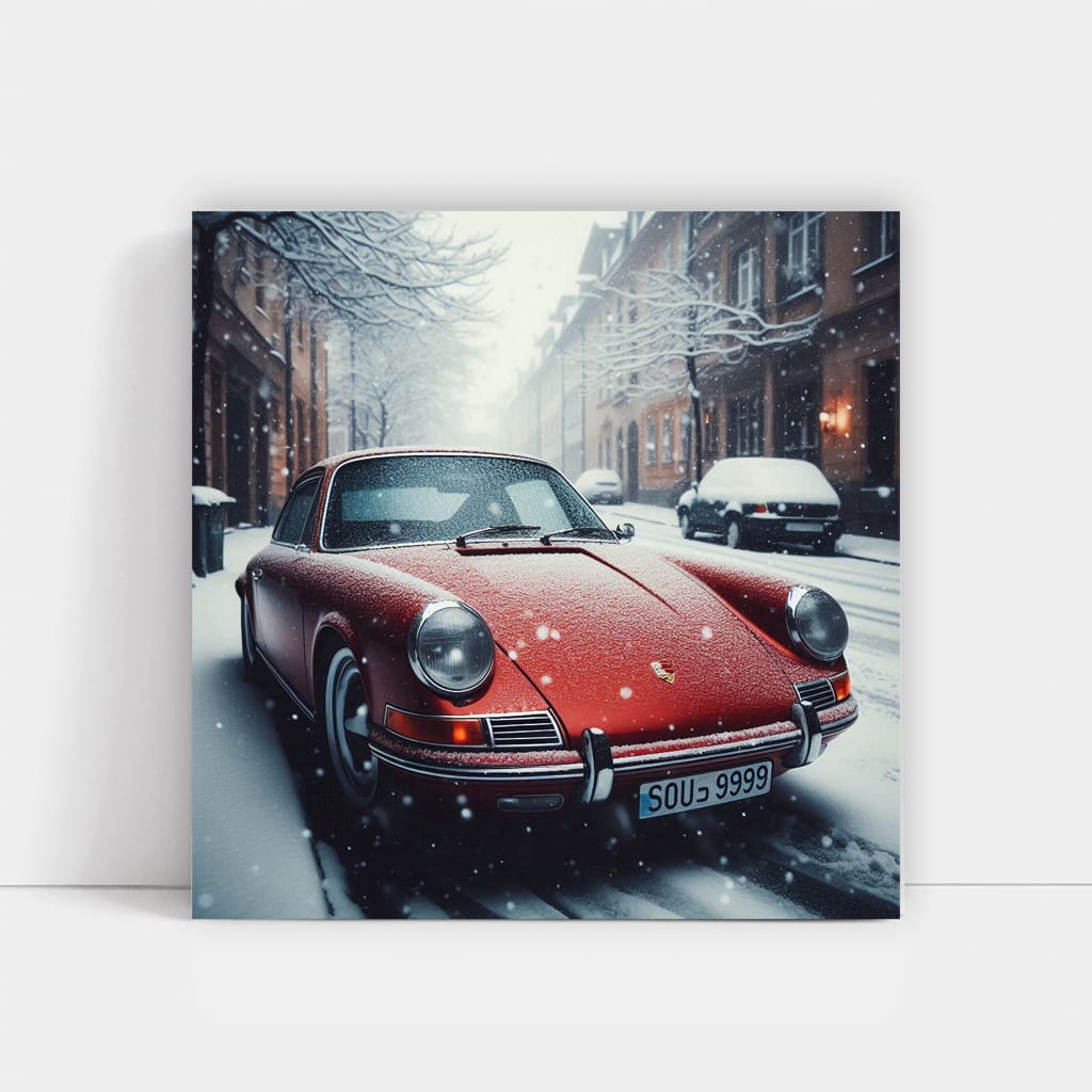 Vintage Porsche in Winter Scene - Classic Elegance on Wheels